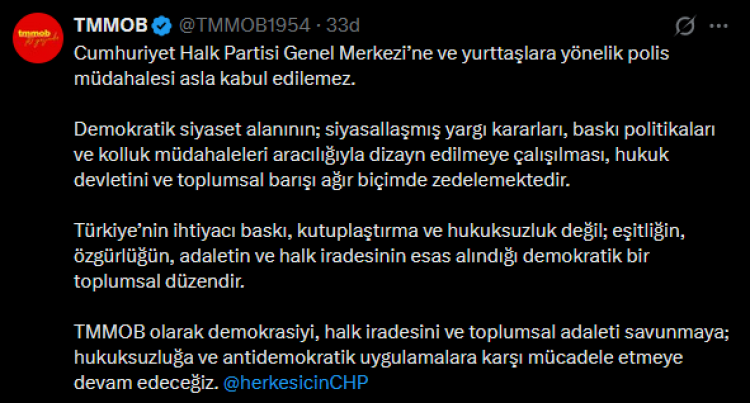 TMMOB’dan CHP'ye müdahale tepkisi
