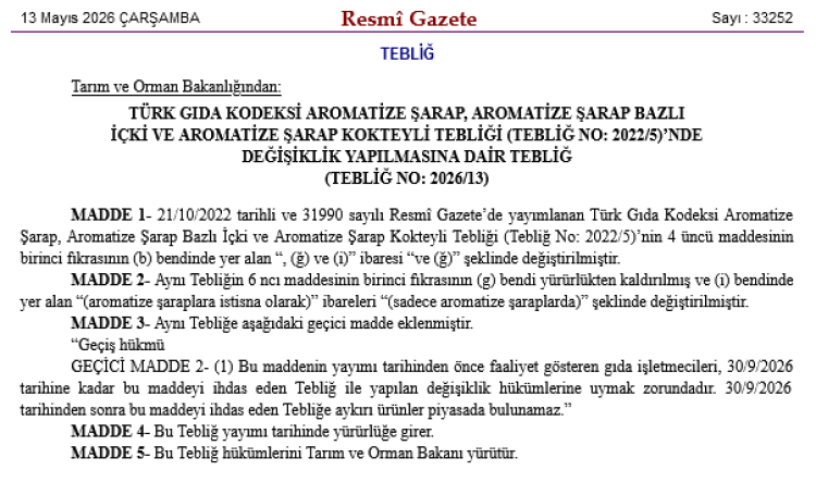 Aromatize şarap bazlı içki üretimine uyumda son tarih 30 Eylül