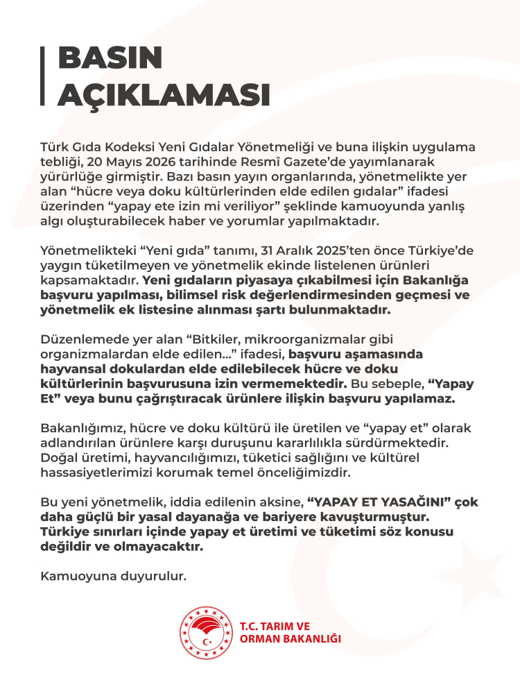 Tarım Bakanlığı’ndan 'yapay et' açıklaması… Türkiye’de üretim ve tüketime izin yok!