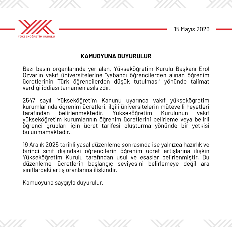 YÖK'ten 'yabancı öğrenci ücreti' iddialarına yalanlama