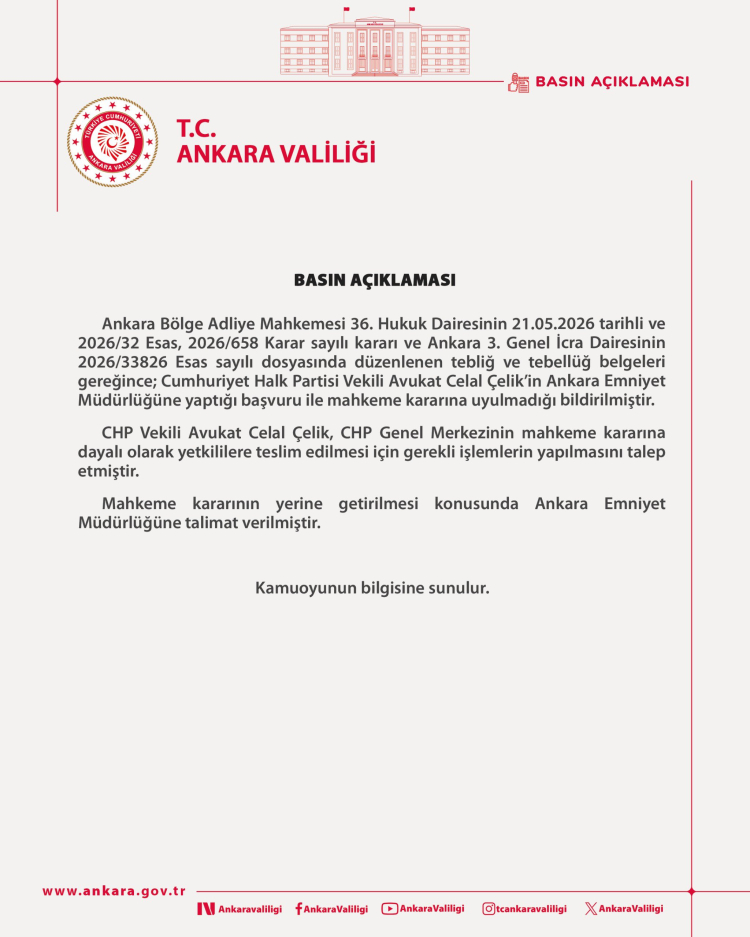 Ankara Valiliği açıkladı… CHP için mahkeme kararı uygulanacak