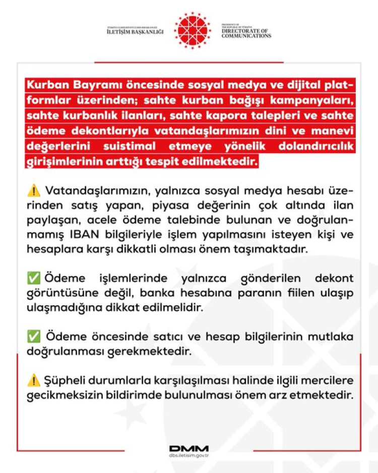 DMM’den bayram öncesi dolandırıcılık uyarısı