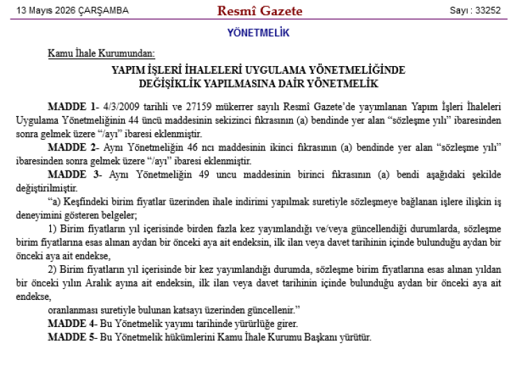 KİK'te Yapım İşleri Yönetmeliği'ne ayar