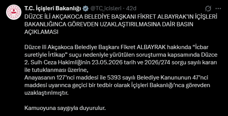 Tutuklanan bir CHP'li başkan daha uzaklaştırıldı… Akçakoca Belediye Başkanı görevden uzaklaştırıldı!